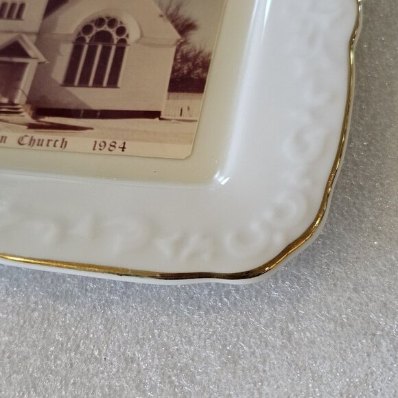 Vintage Gerlaw Christian Christian Display Plate Trinket Dish Gold Trim 6x7" - Picture 6 of 10